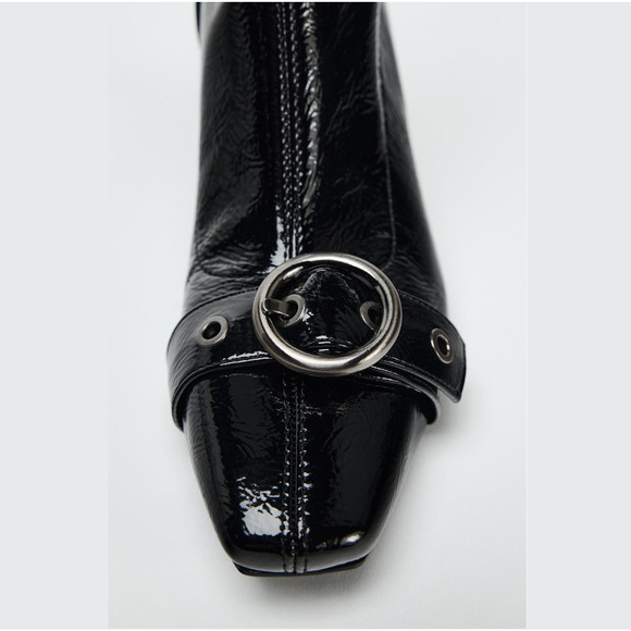 ZARA Buckled Ankle Boots NWT | Patent Faux Leather Block Heel Size 10 - Picture 10 of 12